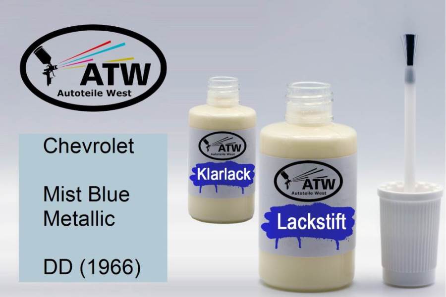 Chevrolet, Mist Blue Metallic, DD (1966): 20ml Lackstift + 20ml Klarlack - Set, von ATW Autoteile West.